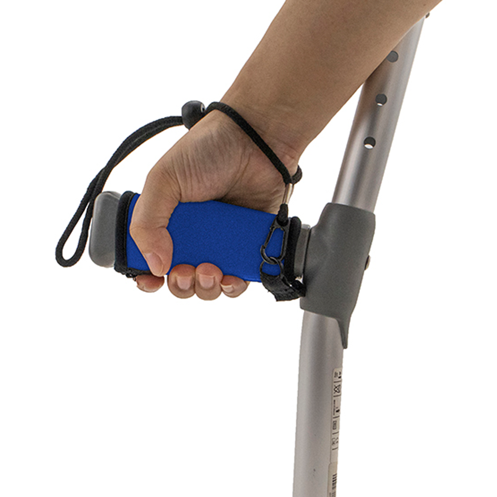 Soft Neoprene Crutch Grip Handle Covers With Wrist Strap Blue